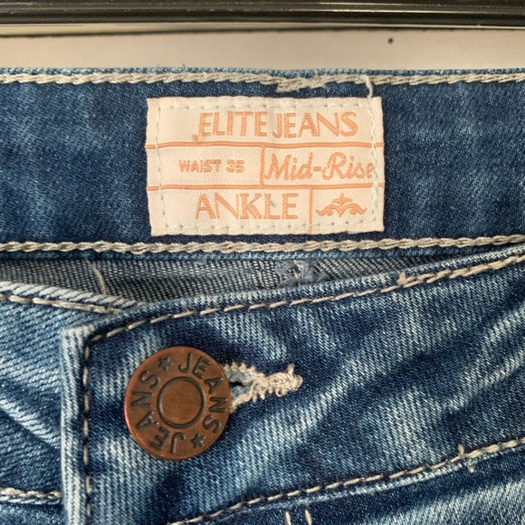 ELITE JEANS 13/14 Mid Rise Blue Denim Distressed Ankle Jeans - Picture 6 of 13